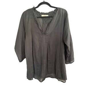 Natural Life Sheer Blouse‎ S/M Black Cotton Boho Resortwear Summer Beach Popover